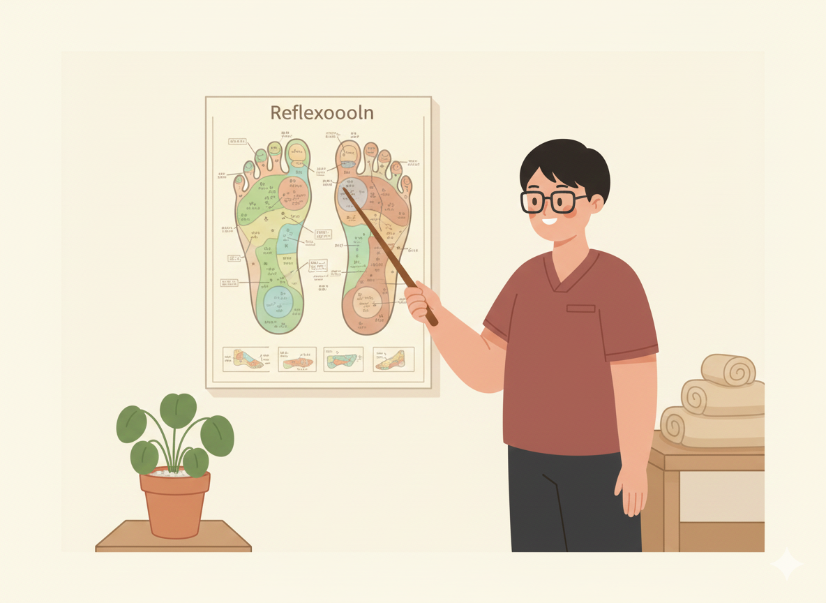 足つぼの反射区を解説するスタッフのイラスト